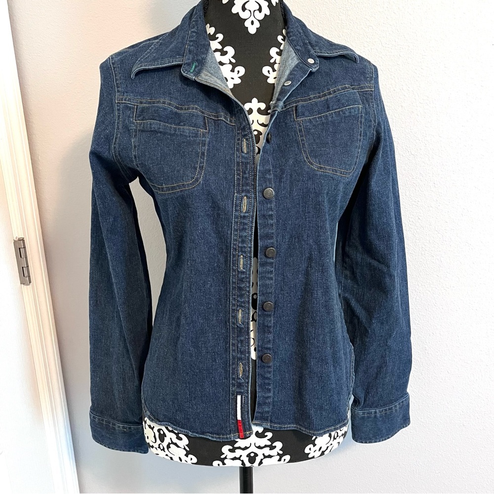 Tommy Hilfiger Women’s Western Vintage Jean Button Down Shirt Denim Pocket Large